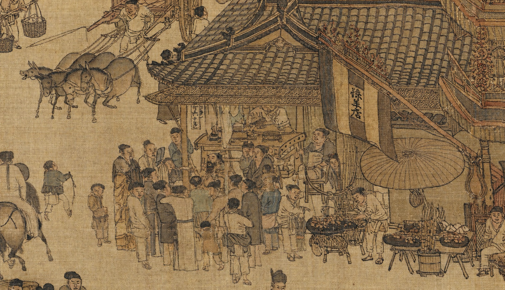 A Qingming market detail showing goods, trade and activity