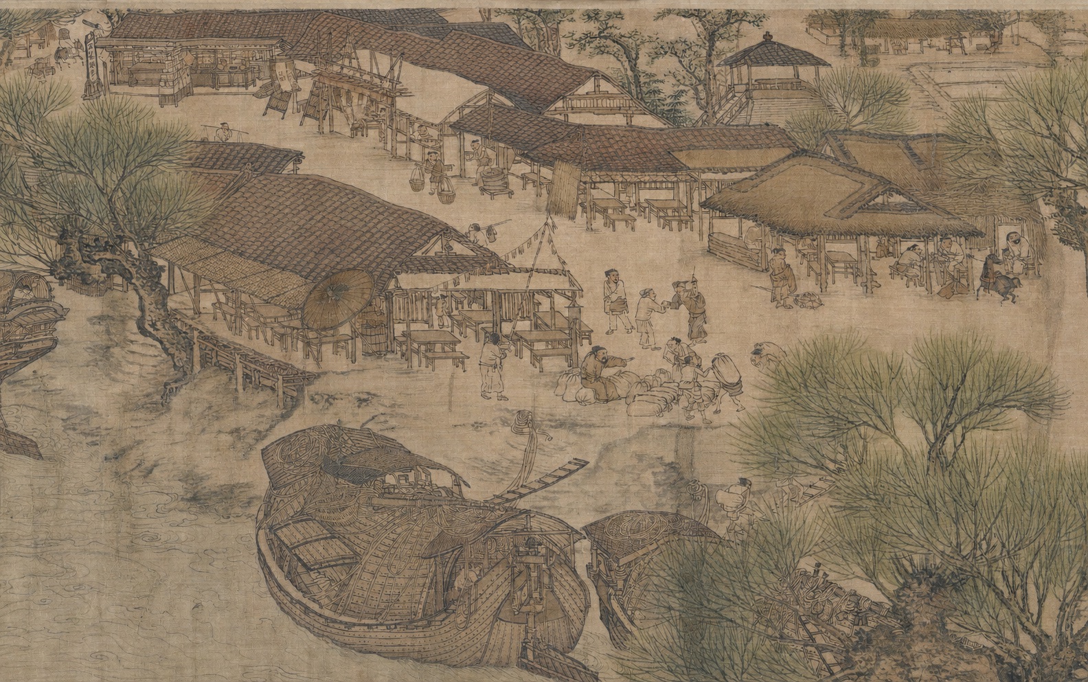 A Qingming scroll riverside detail suggesting continuation and return