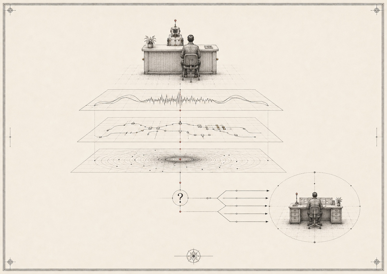 A Symbiain Field Manual plate showing a service robot, customer interaction, evidence planes and human handover path.